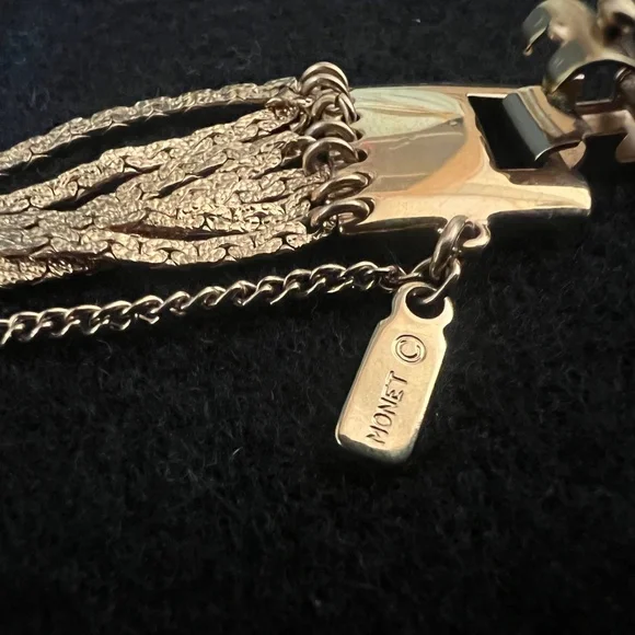 VINTAGE MONET 70s Multi 7 Strand Gold Toned Bracelet 6.5" with Safety Chain - Picture 4 of 11